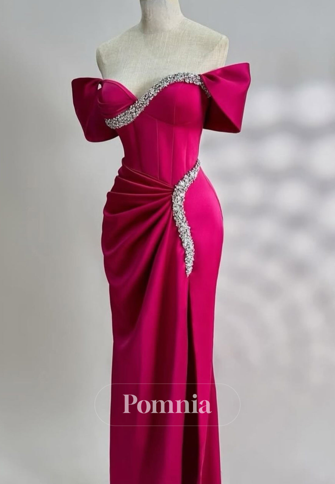 Fuchsia Cap Sleeves Sweetheart Beads Evening Dress