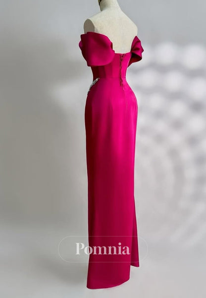 Fuchsia Cap Sleeves Sweetheart Beads Evening Dress