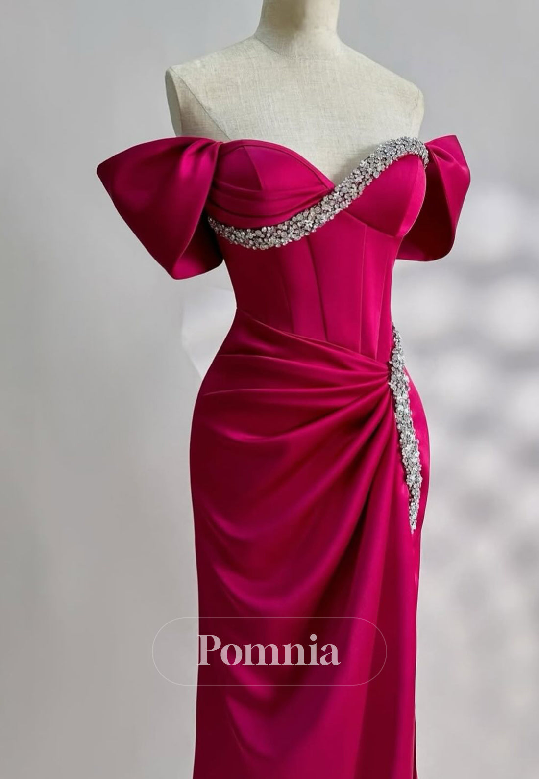 Fuchsia Cap Sleeves Sweetheart Beads Evening Dress
