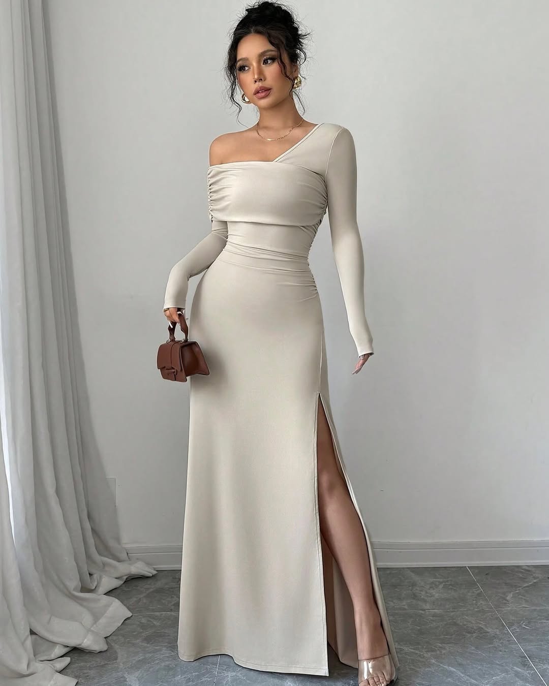 Chic Spandex One Shoulder Long Sleeves Prom Dress With Split