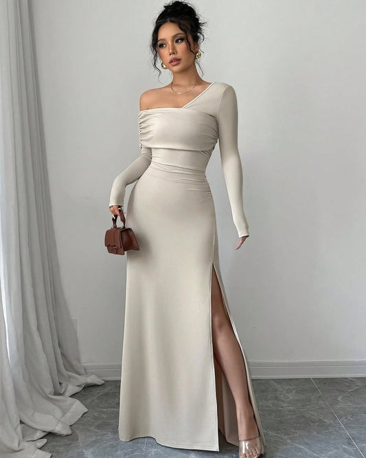 Chic Spandex One Shoulder Long Sleeves Prom Dress With Split