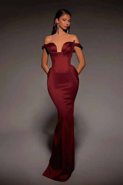 Vintage Gold Mermaid Prom Dress Off-the-Shoulder with Retro