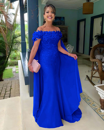 Off the Shoulder Sleeveless Long Mermaid Prom Dress With Appliques