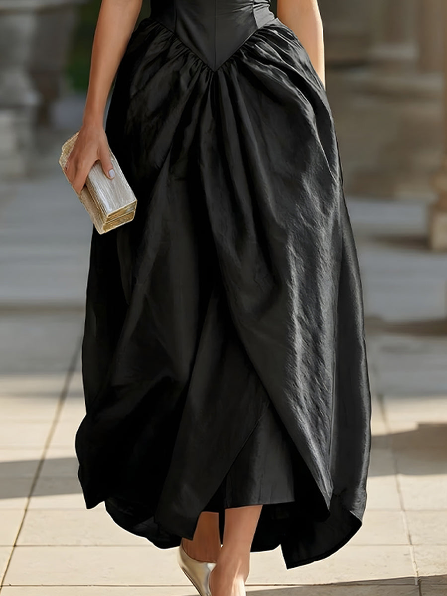 Draped Off-Shoulder Corset Midi Gown