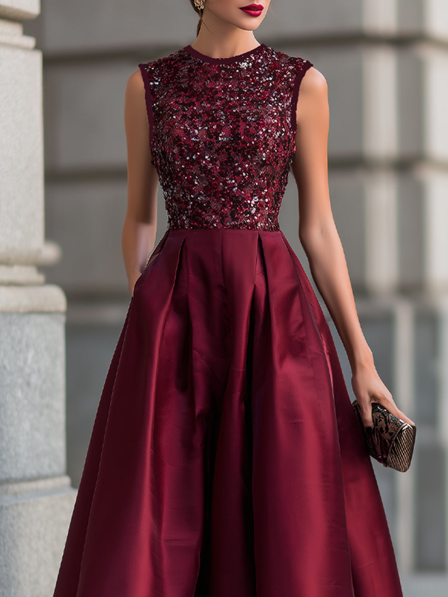 Embellished Sleeveless Pleated Midi Dress