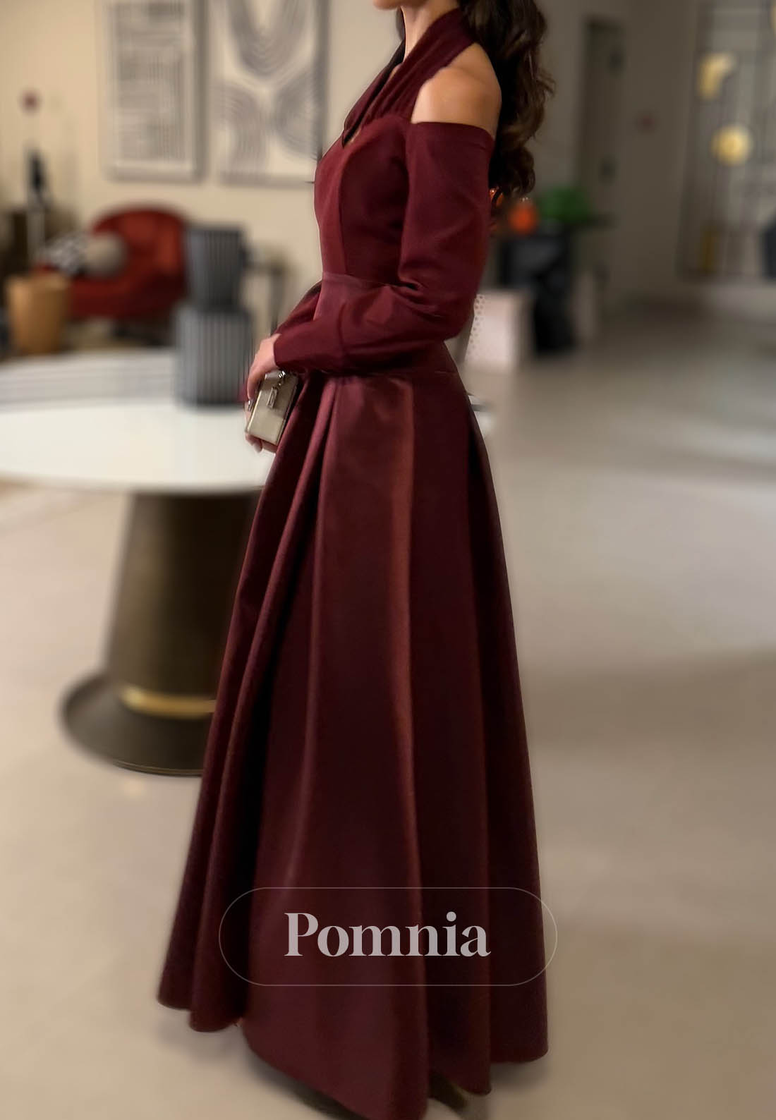 Simple Long Sleeves Halter Empire-Waist Prom Dress