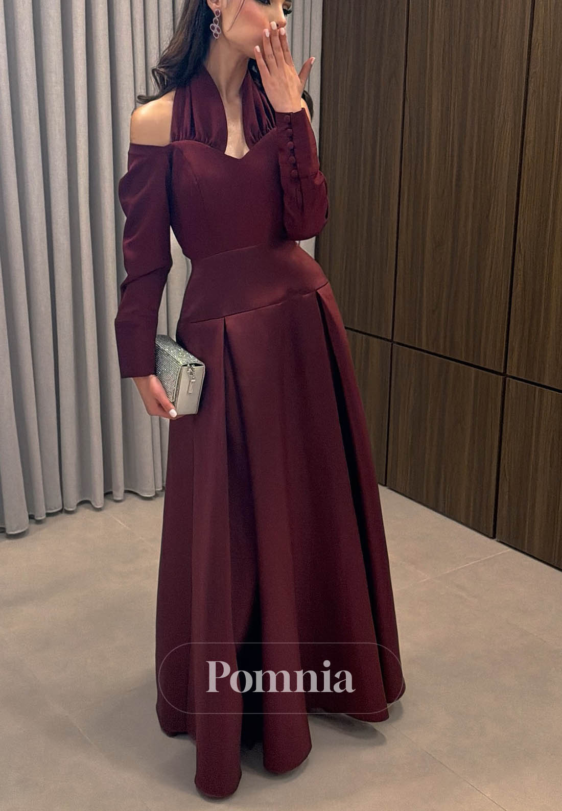 Simple Long Sleeves Halter Empire-Waist Prom Dress