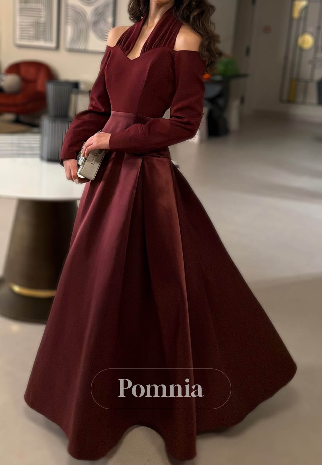 Simple Long Sleeves Halter Empire-Waist Prom Dress