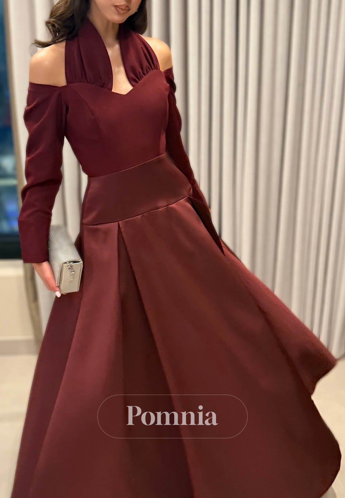 Simple Long Sleeves Halter Empire-Waist Prom Dress