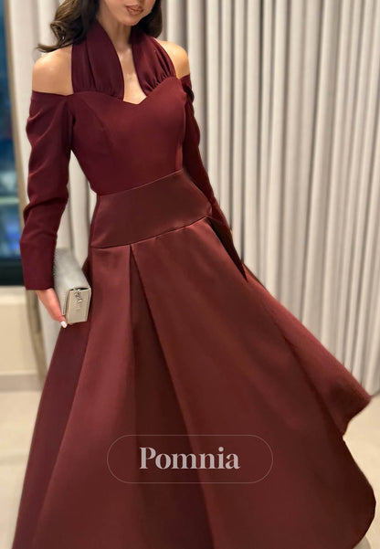 Simple Long Sleeves Halter Empire-Waist Prom Dress