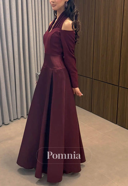 Simple Long Sleeves Halter Empire-Waist Prom Dress