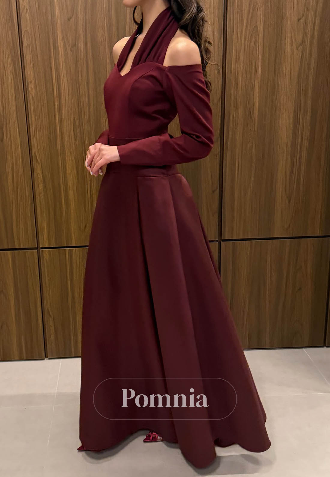 Simple Long Sleeves Halter Empire-Waist Prom Dress