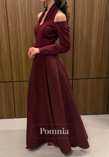 Simple Long Sleeves Halter Empire-Waist Prom Dress