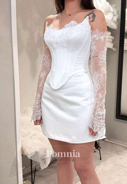 A-Line Sleeveless Strapless Corset Short Wedding Dress