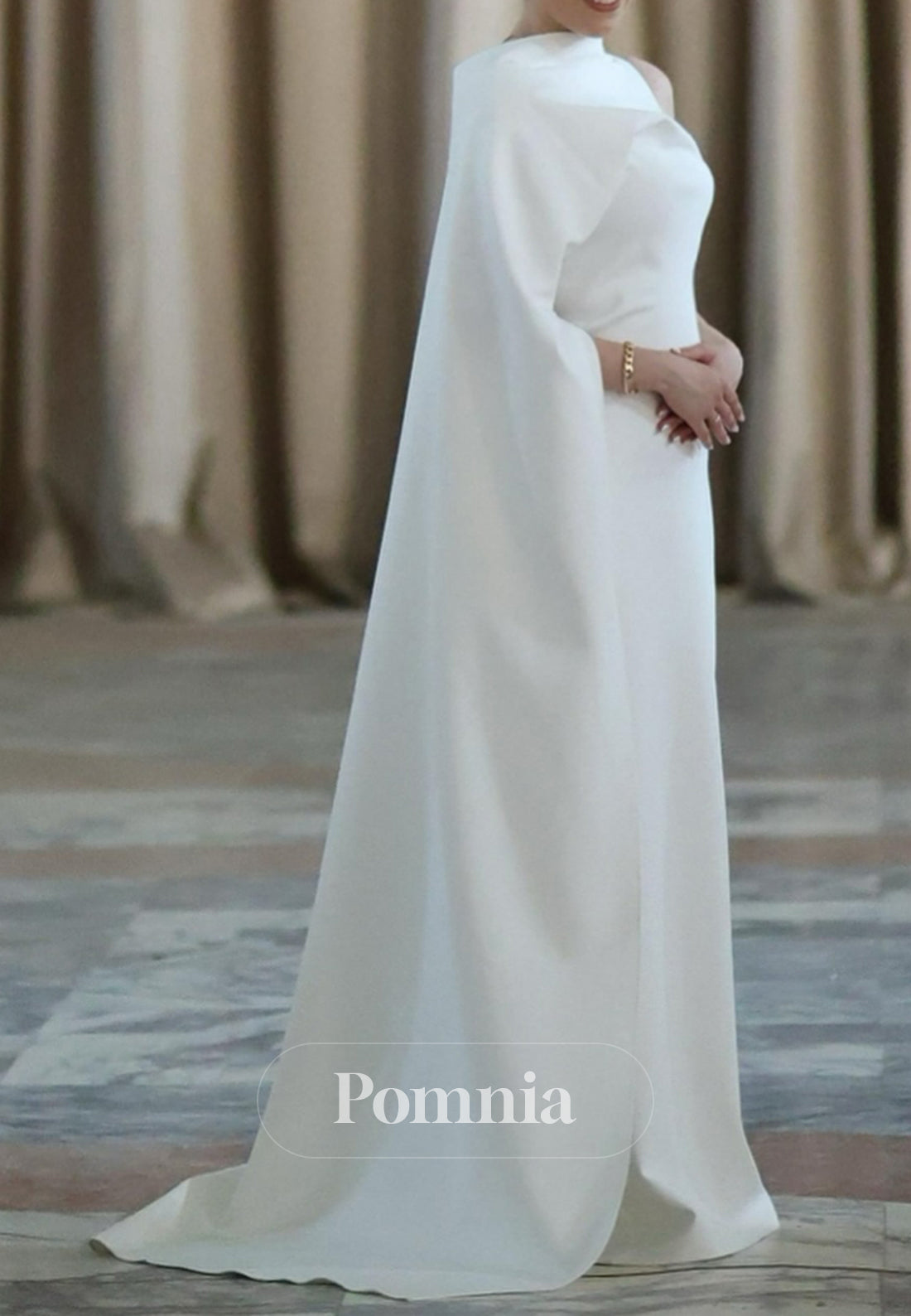 Simple One Shoulder Cap Sleeves A-Line Wedding Dress