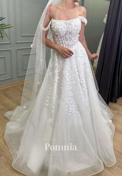 A-Line Sleeveless Strapless Corset Tulle Lace Wedding Dress