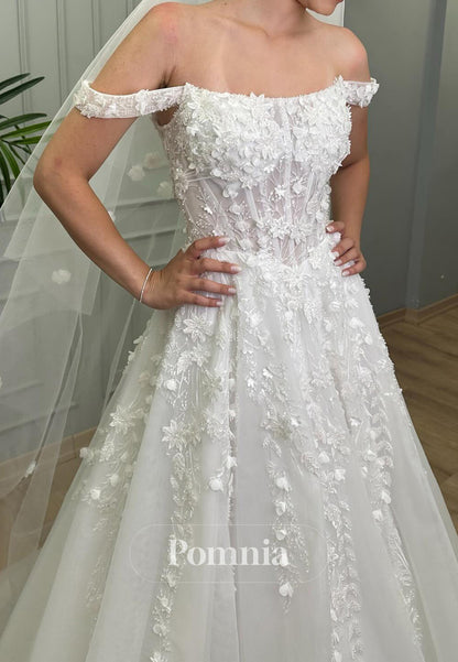 A-Line Sleeveless Strapless Corset Tulle Lace Wedding Dress