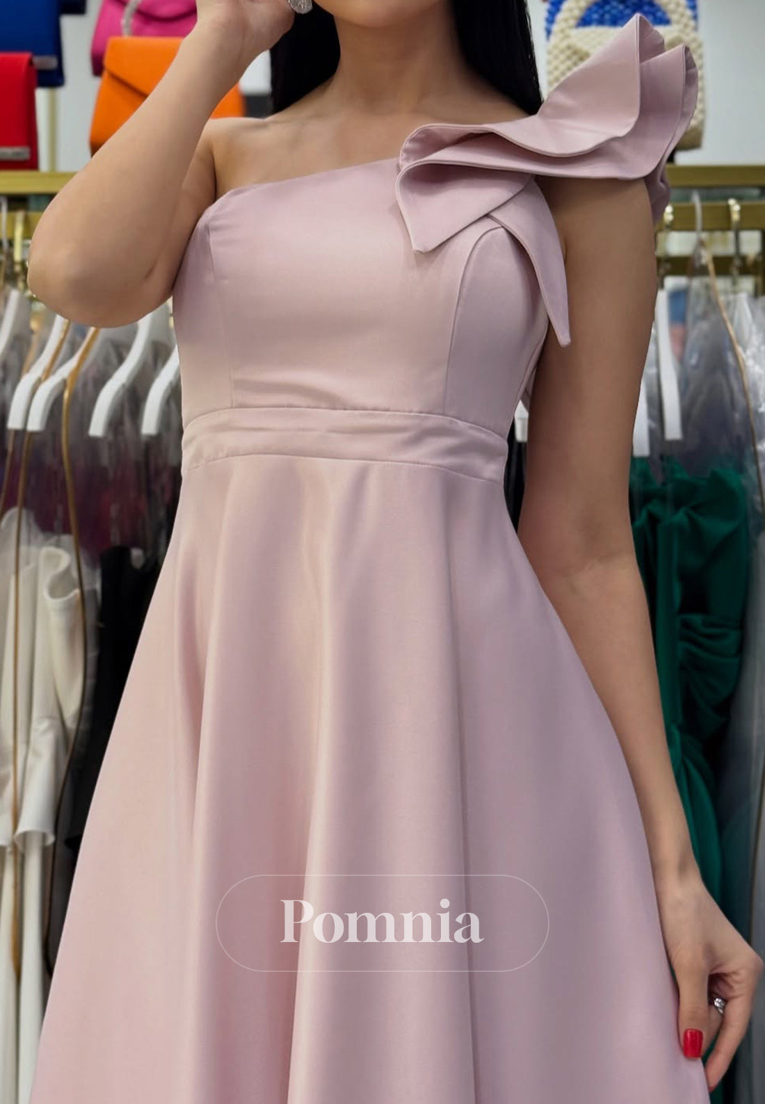 A-Line One Shoulder Sleeveless Empire-Waist Cocktail Dress