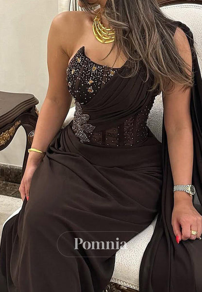 Black One Shoulder Sleeveless Sequins Corset Evening Dress