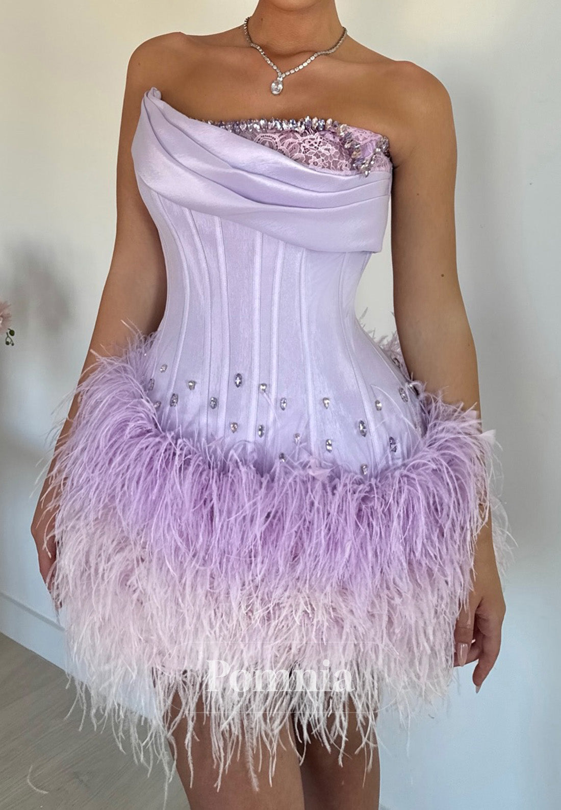 Lilac Strapless Sleeveless Feathers Short Homecoming Dress
