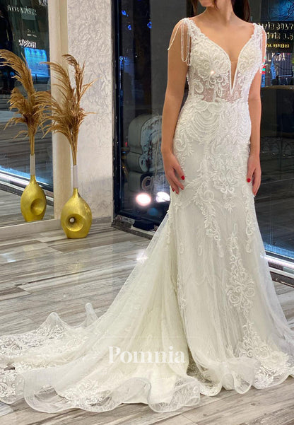 Spaghetti Straps V-Neck Backless Corset Mermaid Wedding Dress