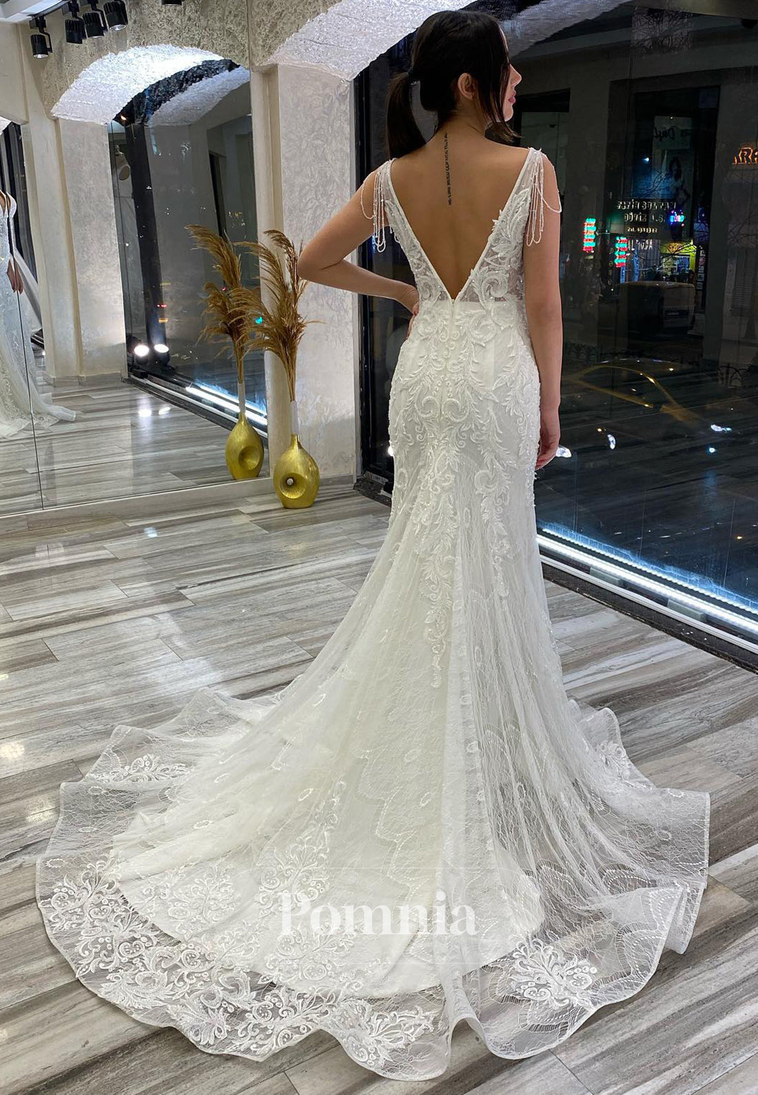 Spaghetti Straps V-Neck Backless Corset Mermaid Wedding Dress