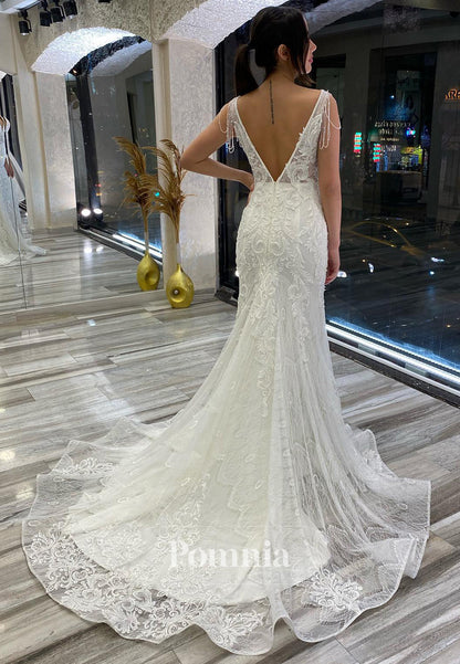 Spaghetti Straps V-Neck Backless Corset Mermaid Wedding Dress