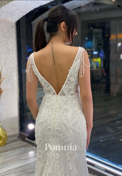 Spaghetti Straps V-Neck Backless Corset Mermaid Wedding Dress