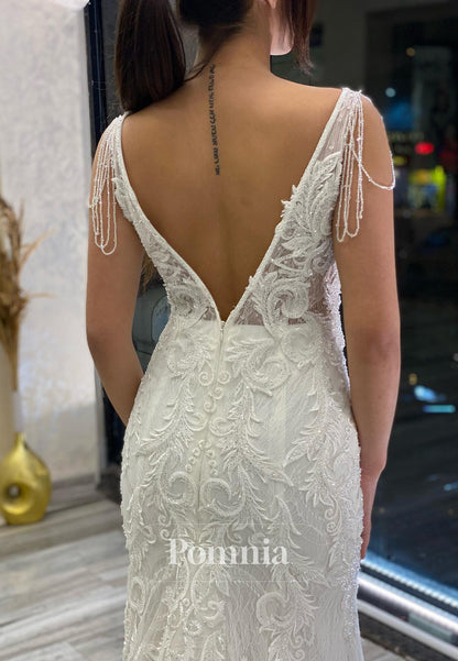 Spaghetti Straps V-Neck Backless Corset Mermaid Wedding Dress