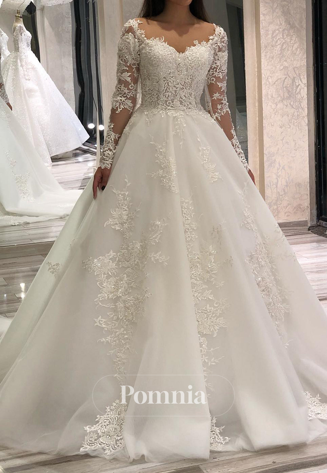 A-Line Long Sleeves Sweetheart Corset Lace Wedding Dress