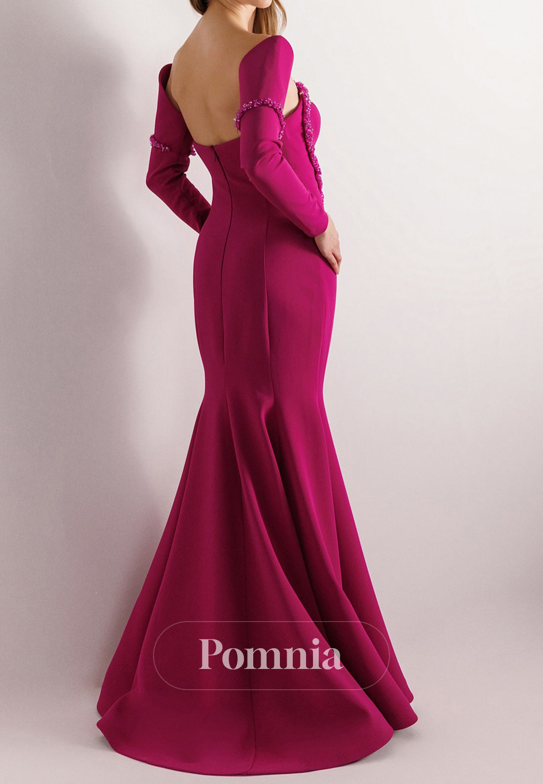 Mermaid Half Sleeves Off-Shoulder Beads Ruched Evening Dress