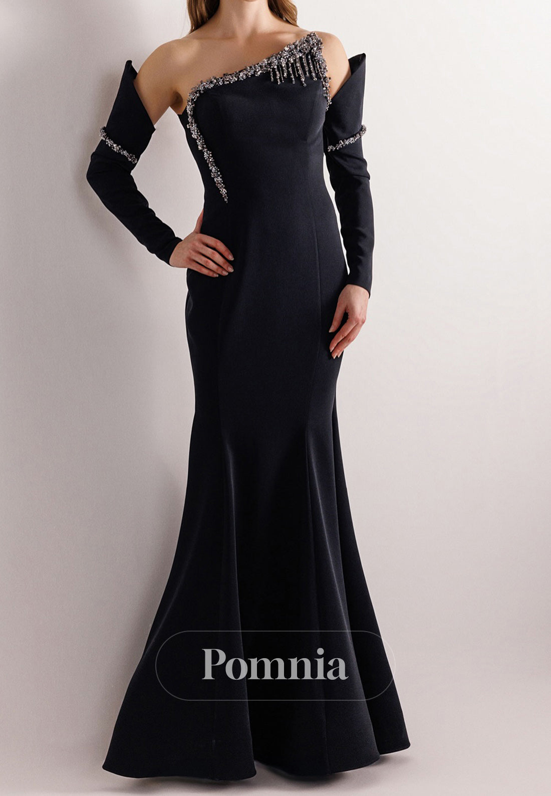 Mermaid Half Sleeves Off-Shoulder Beads Ruched Evening Dress