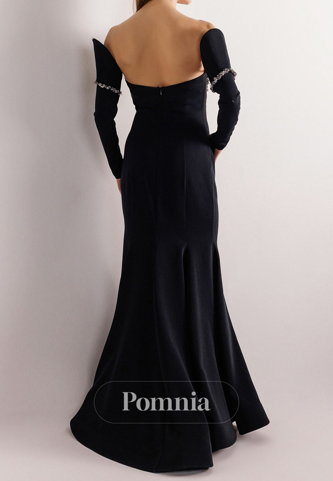 Mermaid Half Sleeves Off-Shoulder Beads Ruched Evening Dress