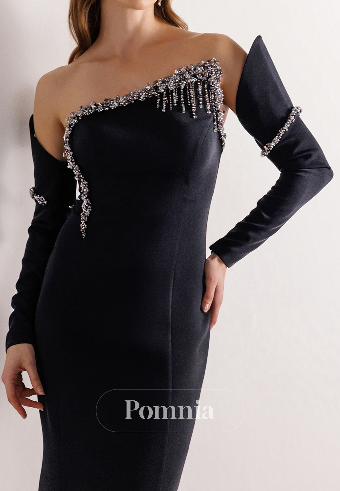 Mermaid Half Sleeves Off-Shoulder Beads Ruched Evening Dress