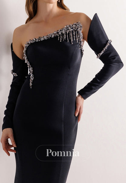 Mermaid Half Sleeves Off-Shoulder Beads Ruched Evening Dress