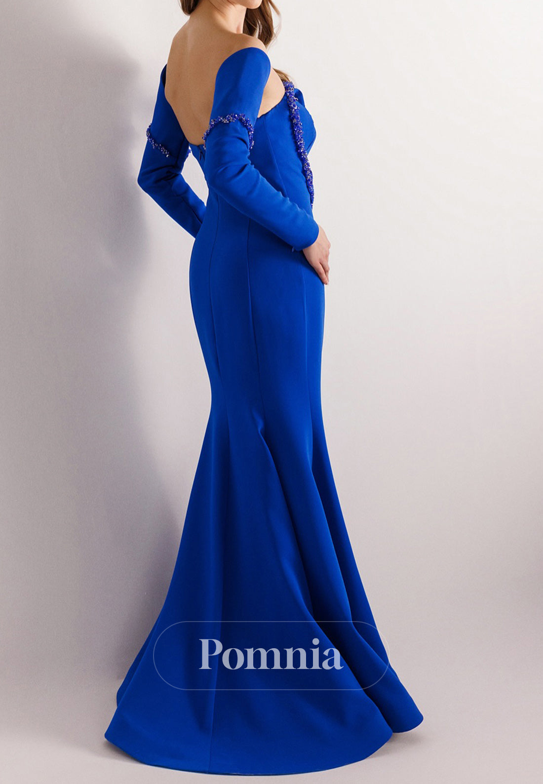 Mermaid Half Sleeves Off-Shoulder Beads Ruched Evening Dress