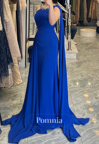 Royal Blue Scoop Sleeveless Beads Chiffon Evening Dress