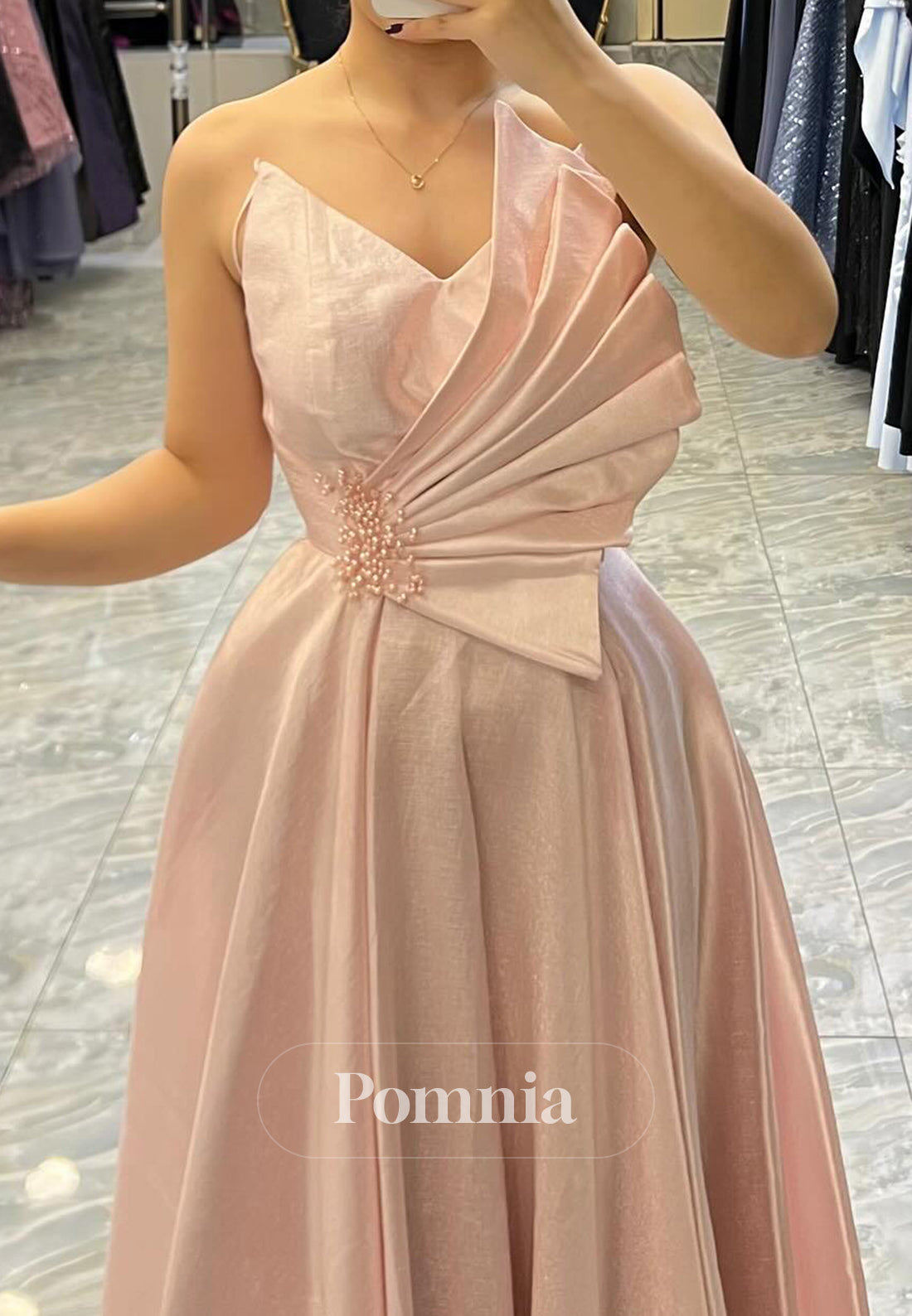 Rose Patal Sleeveless Strapless A-Line Prom Dress