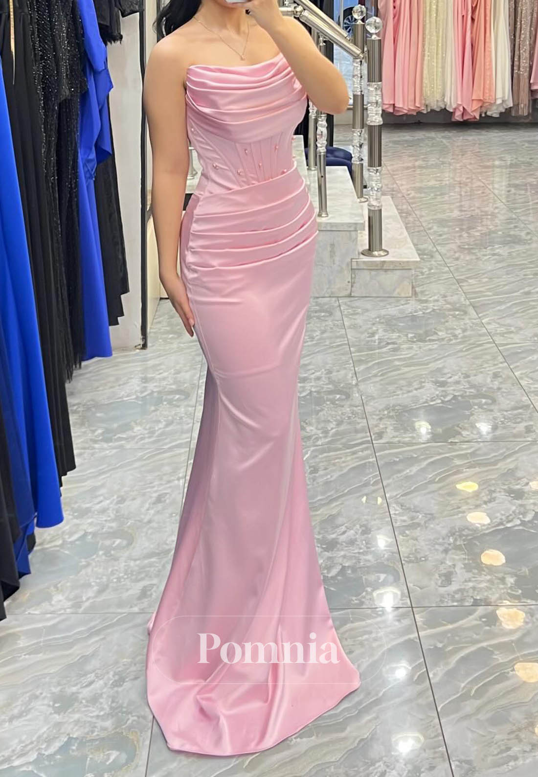 Simple Sleeveless Strapless Ruched A-Line Prom Dress
