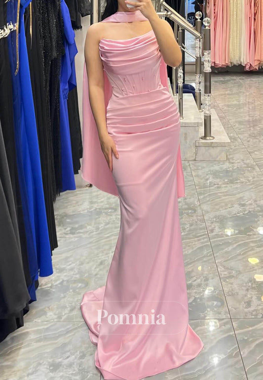 Simple Sleeveless Strapless Ruched A-Line Prom Dress
