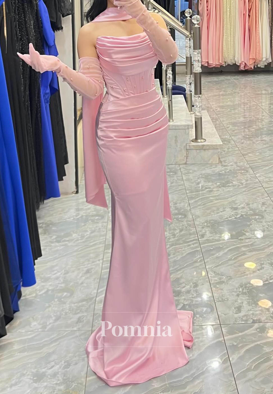 Simple Sleeveless Strapless Ruched A-Line Prom Dress