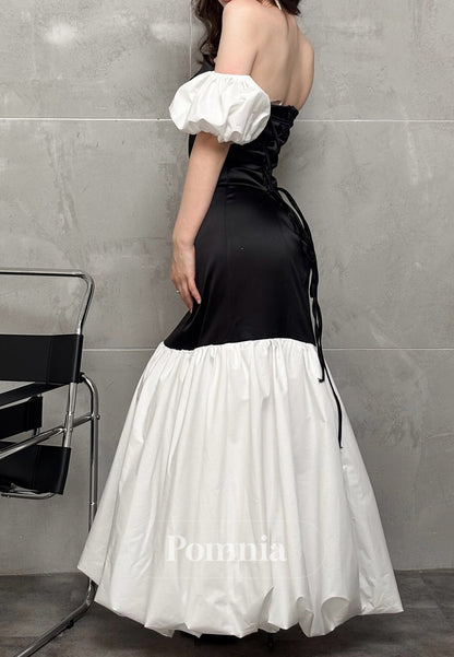 Simple A-Line Off-Shoulder Short Sleeves Prom Dress