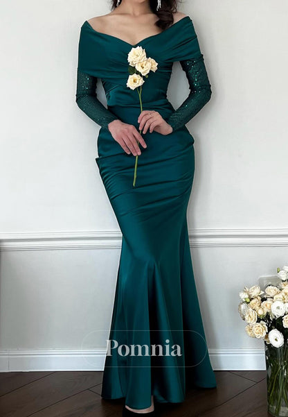 Peacock Long Sleeves Scoop Corset Mermaid Evening Dress