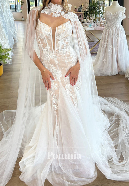 Spaghetti Straps Scoop Mermaid Appliques Wedding Dress