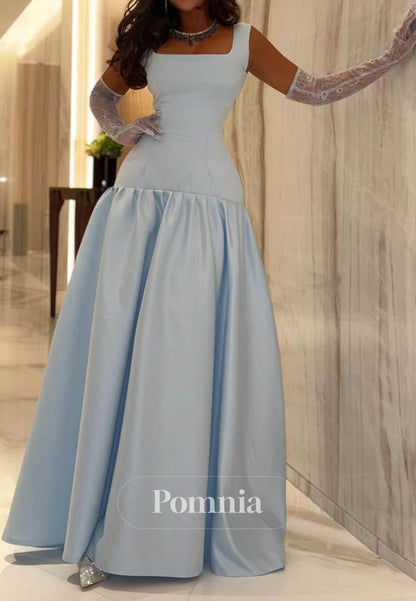 Simple A-Line Spaghetti Straps Square Satin Prom Dress