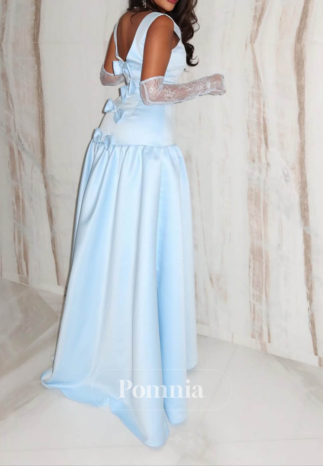 Simple A-Line Spaghetti Straps Square Satin Prom Dress