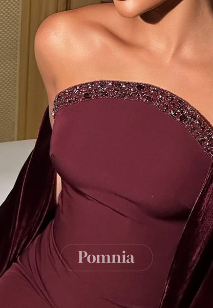 Simple A-Line Strapless Sleeveless Sequins Evening Dress