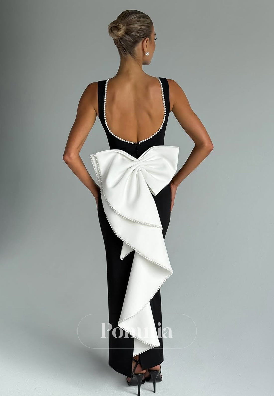 Black Sleeveless Scoop Bowknot Backless Evening Dress