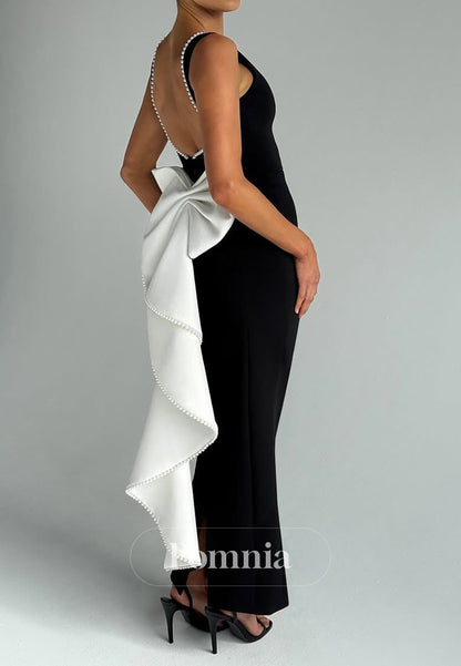 Black Sleeveless Scoop Bowknot Backless Evening Dress