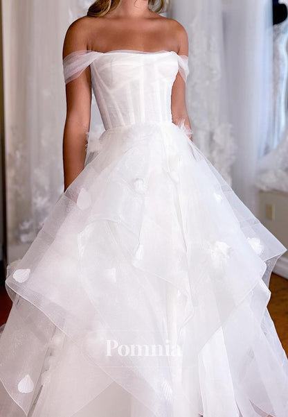 Simple Sleeveless Strapless Ruffles Lace Wedding Dress